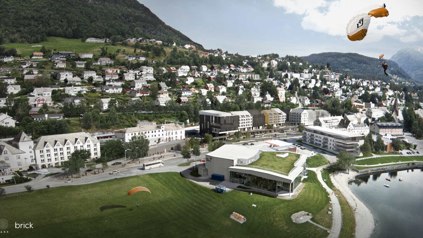 Oversikt over Voss gondolbane ved det nye trafikknutepunktet i sentrum av Voss